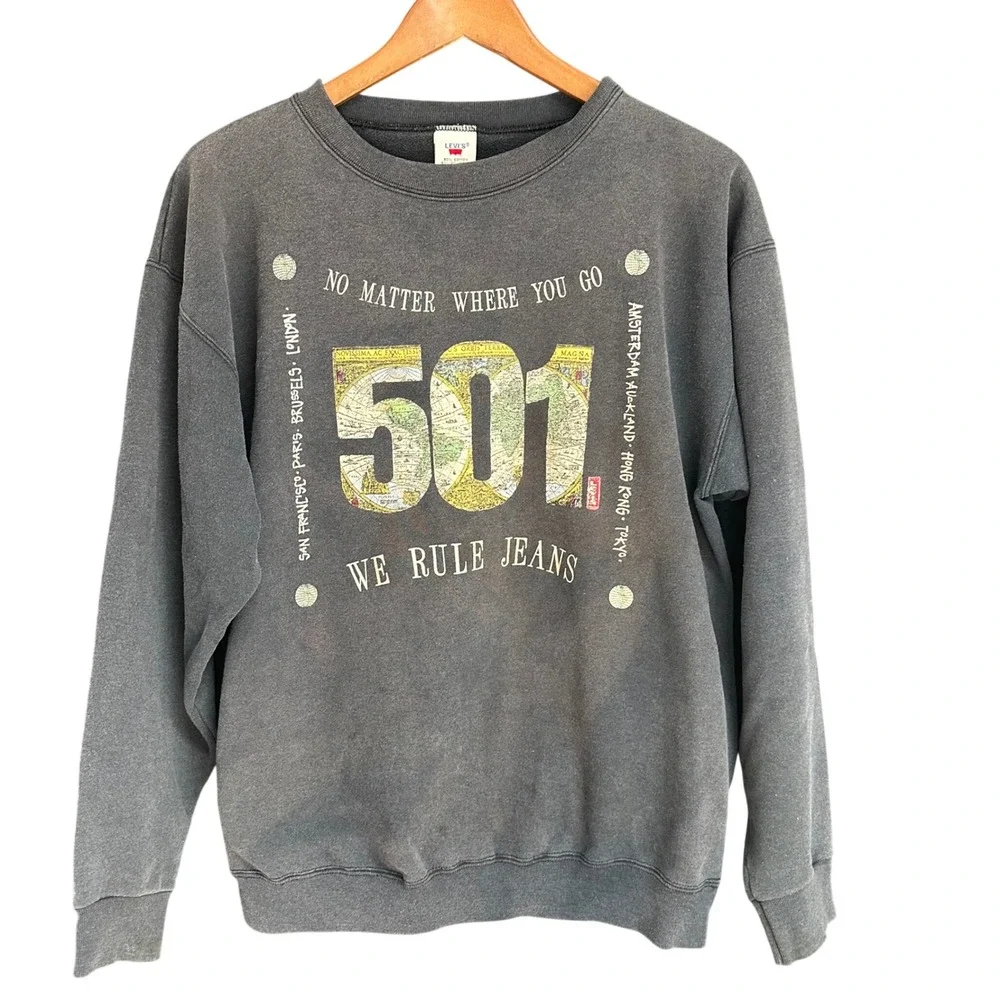 Vintage‎ Levi's Graphic Sweatshirt Made in USA Faded Black 90s Oversized 501